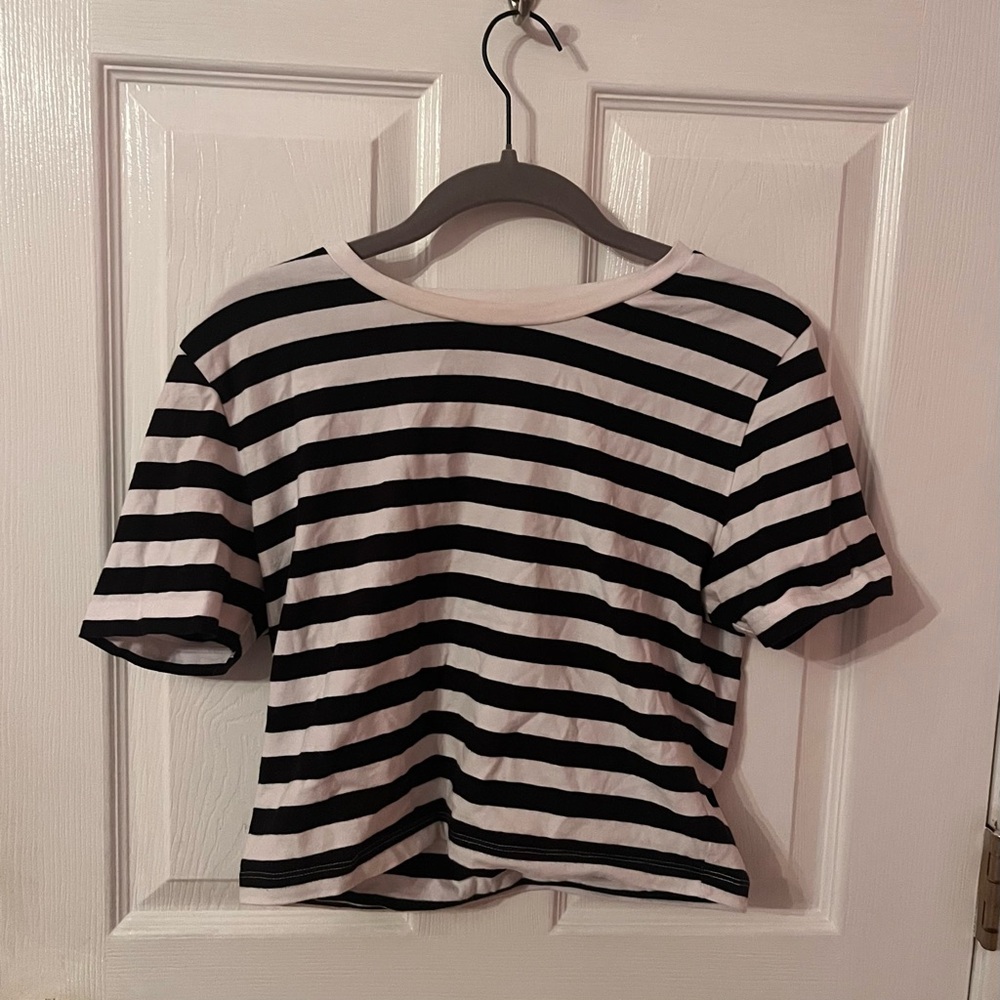 Zara white and black  Striped Top